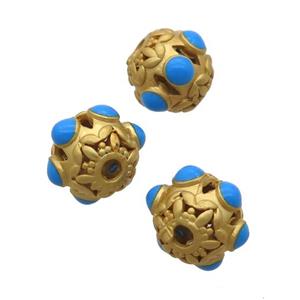 copper round beads with enamel, unfade, duck gold, approx 10-11mm