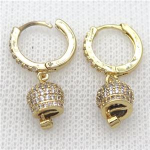 copper Hoop Earrings pave zircon, gold plated, approx 7-8mm, 14mm dia