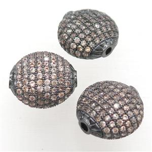 copper coin beads paved champagne zircon, black plated, approx 15mm dia