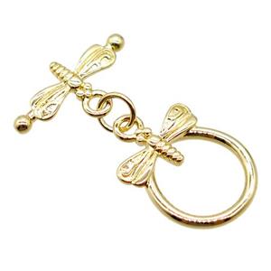 copper connector clasp, dragonfly, gold plated, approx 13-16mm, 18mm