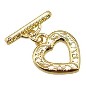 copper connector clasp, heart, gold plated, approx 14mm, 16mm