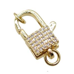 copper lock clasp pave zircon, gold plated, approx 12-16mm