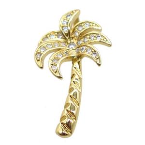 copper coconut tree pendant pave zircon, gold plated, approx 12-22mm