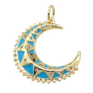 copper moon pendant pave zircon, gold plated, approx 23mm dia