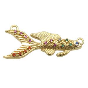 copper fish pendant pave zircon with 2loops, gold plated, approx 10-30mm