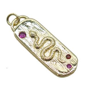 copper rectangle pendant pave zircon, snake, gold plated, approx 10-26mm