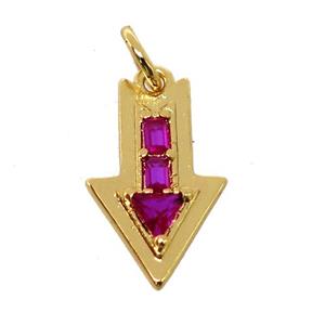 copper arrowhead pendant pave zircon, gold plated, approx 10-16mm