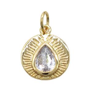 copper teardrop pendant pave zircon, gold plated, approx 11mm