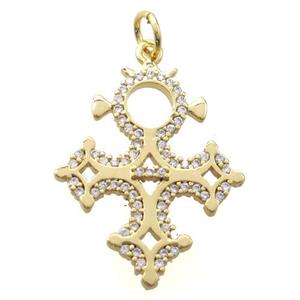 copper cross pendant pave zircon, gold plated, approx 20-25mm