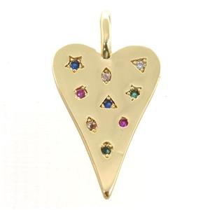 copper heart pendant pave zircon, gold plated, approx 12-20mm