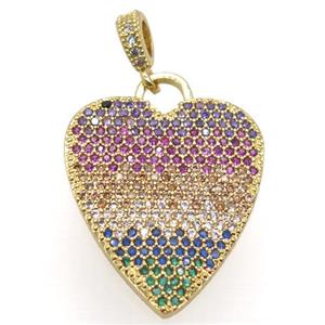 copper heart pendant pave zircon gold plated, approx 21-25mm
