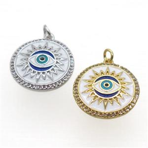 copper circle pendant pave zircon, enamel, eye, mix, approx 19mm dia