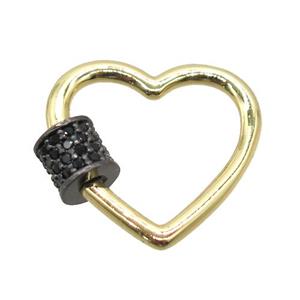 copper carabiner lock pendant, heart, gold plated, approx 19mm