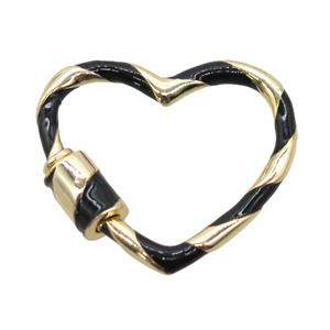 copper carabiner lock pendant with enamel, heart, gold plated, approx 25mm