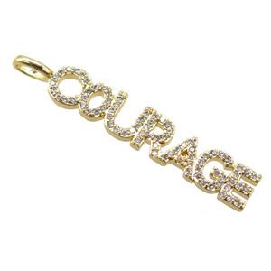 copper COURAGE pendant pave zircon, gold plated, approx 6-34mm