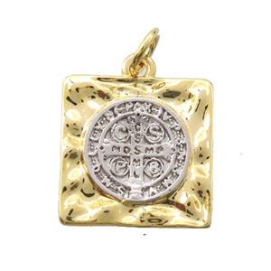 copper square pendant pave zircon, gold plated, approx 15x15mm