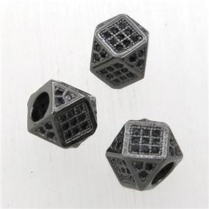 copper cube beads pave zircon, black plated, approx 8mm