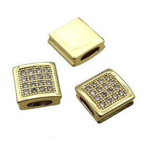 copper beads pave zircon, square, gold plated, approx 9x9mm