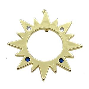 copper sunflower pendant pave zircon, gold plated, approx 18mm dia