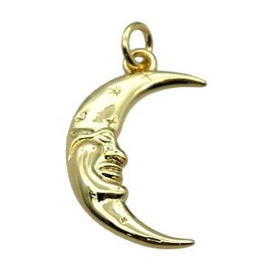 copper moon face pendant, gold plated, approx 14-18mm