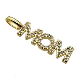copper MOM pendant pave zircon, gold plated, approx 7x26mm