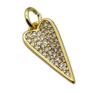 copper dart pendant pave zircon, gold plated, approx 10-19mm