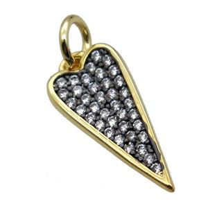 copper dart pendant pave zircon, gold plated, approx 10-19mm