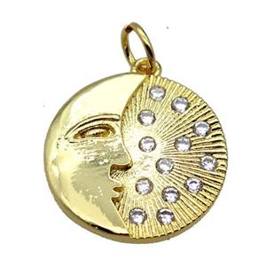 copper moonface pendant pave zircon, gold plated, approx 18mm dia