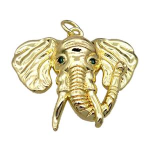 copper elephant pendant pave zircon, gold plated, approx 22-26mm