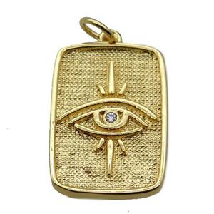 copper rectangle pendant pave zircon, eye, gold plated, approx 14-21mm