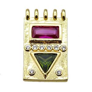 copper rectangle pendant pave zircon, gold plated, approx 14-22mm