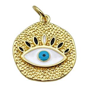 copper circle pendant with enamel evil eye, gold plated, approx 18-20mm