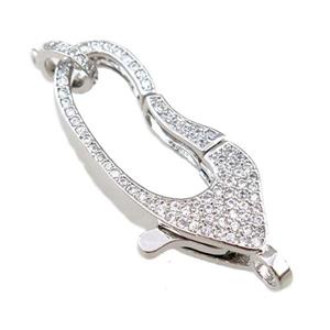 copper Carabiner Clasp paved zircon, platinum plated, approx 16-35mm