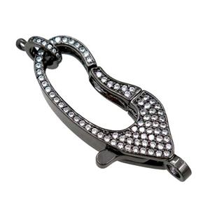 copper Carabiner Clasp paved zircon, black plated, approx 16-35mm