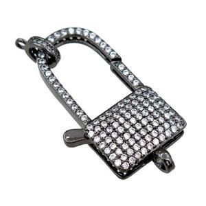 copper Carabiner Clasp paved zircon, black plated, approx 20-35mm