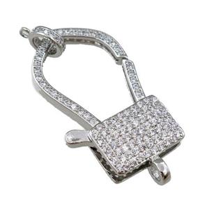 copper Carabiner Clasp paved zircon, platinum plated, approx 20-35mm