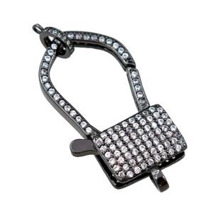 copper Carabiner Clasp paved zircon, black plated, approx 20-35mm