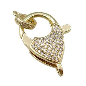 copper Carabiner Clasp paved zircon, gold plated, approx 18-22mm