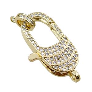 copper Carabiner Clasp paved zircon, gold plated, approx 15-25mm