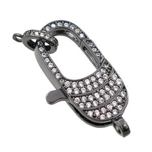 copper Carabiner Clasp paved zircon, black plated, approx 15-25mm