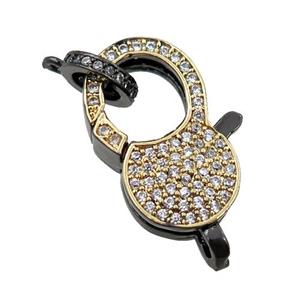 copper Carabiner Clasp paved zircon, gold plated, approx 14-20mm