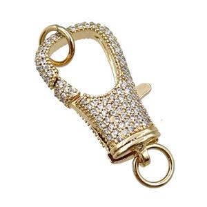 copper Carabiner Clasp paved zircon, gold plated, approx 14-25mm