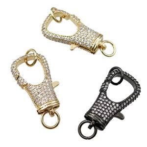 copper Carabiner Clasp paved zircon, mixed, approx 14-25mm