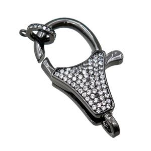 copper Carabiner Clasp paved zircon, black plated, approx 20-30mm