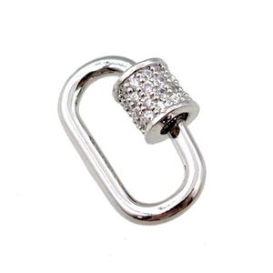 copper Carabiner Clasp paved zircon, platinum plated, approx 10-19mm