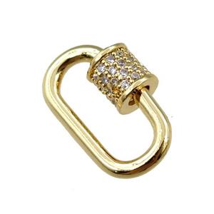 copper Carabiner Clasp paved zircon, gold plated, approx 10-19mm