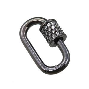 copper Carabiner Clasp paved zircon, black plated, approx 10-19mm