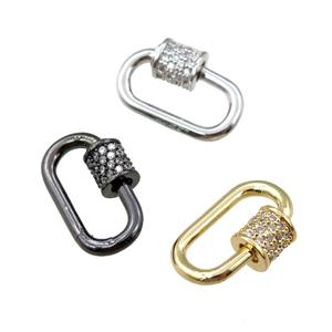 copper Carabiner Clasp lock paved zircon, mixed, approx 10-19mm