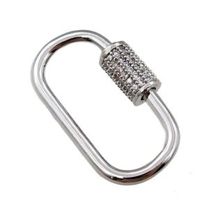 copper Carabiner Clasp paved zircon, platinum plated, approx 17-30mm