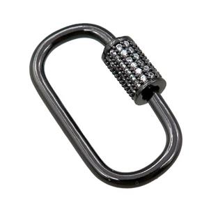copper Carabiner Clasp paved zircon, black plated, approx 17-30mm